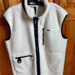Rains Ivory Fleece Vest with Charcoal Details